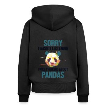 Ich dachte an Pandas Panda Bär Freund Riese - Frauen Premium Bio Zip Hoodie - Schwarz - Hinten - Julia (174cm)