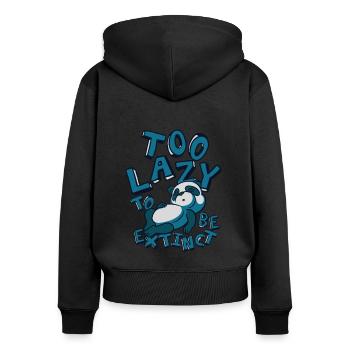Zu faul, um ausgestorben zu sein Panda Bär Freund Riese - Frauen Premium Bio Zip Hoodie - Schwarz - Hinten - Julia (174cm)