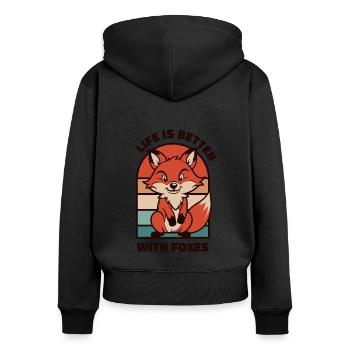 Das Leben ist besser mit Füchsen Canidae Caninae Rotfuchs - Frauen Premium Bio Zip Hoodie - Schwarz - Hinten - Julia (174cm)