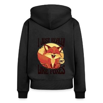 Ich mag einfach sehr gerne Füchse Caninae Rotfuchs Canidae - Frauen Premium Bio Zip Hoodie - Schwarz - Hinten - Julia (174cm)