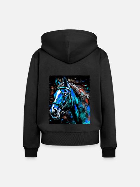 Pferd Porträt - Frauen Premium Bio Zip Hoodie - Schwarz