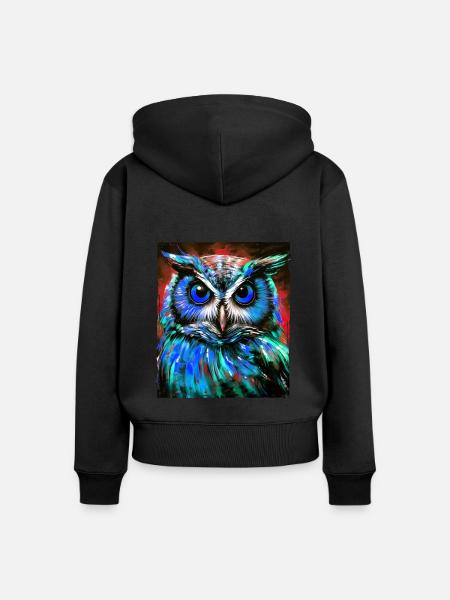 Eule Porträt - Frauen Premium Bio Zip Hoodie - Schwarz