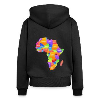 Carte colorée de l’Afrique - Sweat à capuche zippé Premium bio Femme - noir - Dos - Julia (174cm)