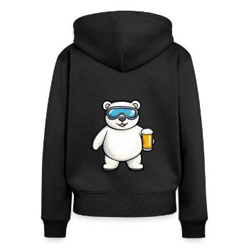 Eisbär Apres Ski Bier Comic - Frauen Premium Bio Zip Hoodie - Schwarz - Hinten - Julia (174cm)