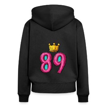 89 Zahl Krone - Frauen Premium Bio Zip Hoodie - Schwarz - Hinten - Julia (174cm)