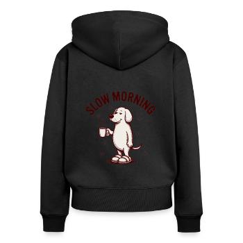 Café lent du matin chien - Sweat à capuche zippé Premium bio Femme - noir - Dos - Julia (174cm)