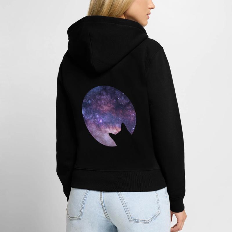 Le chat de l’espace regarde dans l’espace Sweat à capuche zippé Premium bio Femme