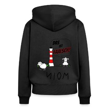 lustige Schafe auf dem Deich Moin Leuchtturm - Frauen Premium Bio Zip Hoodie - Schwarz - Hinten - Julia (174cm)