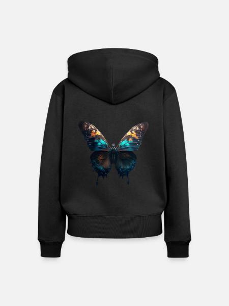Schmetterling, Raupe - Frauen Premium Bio Zip Hoodie - Schwarz