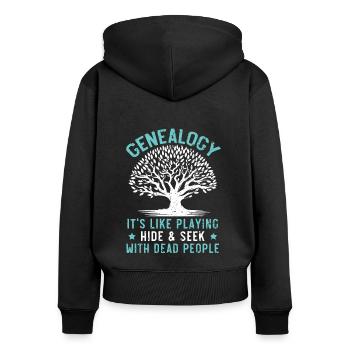 Genealogie Verstecken spielen mit toten Menschen - Frauen Premium Bio Zip Hoodie - Schwarz - Hinten - Julia (174cm)