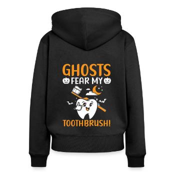 Geister fürchten meine Zahnbürste! - Frauen Premium Bio Zip Hoodie - Schwarz - Hinten - Julia (174cm)
