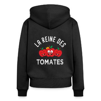 jardinier jardin cadeau femme reine des tomates - Sweat à capuche zippé Premium bio Femme - noir - Dos - Julia (174cm)