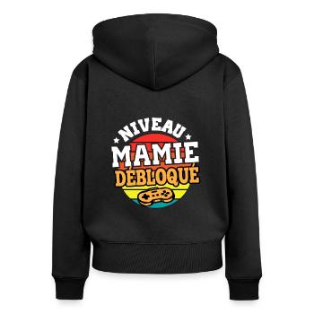Niveau mamie débloqué cadeau annonce mamie - Sweat à capuche zippé Premium bio Femme - noir - Dos - Julia (174cm)