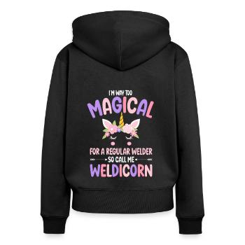 Weldicorn soudage comme un cadeau de fille soudeuse normale - Sweat à capuche zippé Premium bio Femme - noir - Dos - Julia (174cm)