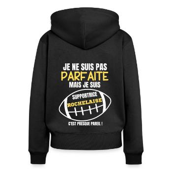Supportrice La Rochelle Parfait Rugby - Sweat à capuche zippé Premium bio Femme - noir - Dos - Julia (174cm)