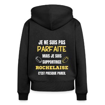 Supportrice La Rochelle Parfait Rugby - Sweat à capuche zippé Premium bio Femme - noir - Dos - Julia (174cm)