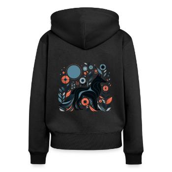 Floraler Wolf - Frauen Premium Bio Zip Hoodie - Schwarz - Hinten - Julia (174cm)