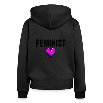 Feminist - Frauen Premium Bio Zip Hoodie - Schwarz - Hinten - Julia (174cm)