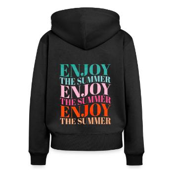 Enjoy the Summer - Frauen Premium Bio Zip Hoodie - Schwarz - Hinten - Julia (174cm)