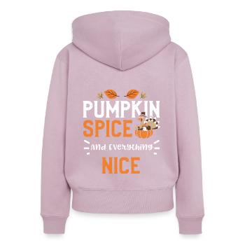 Épices à la citrouille et tout est agréable - Sweat à capuche zippé Premium bio Femme - rose poudré - Dos - Julia (174cm)