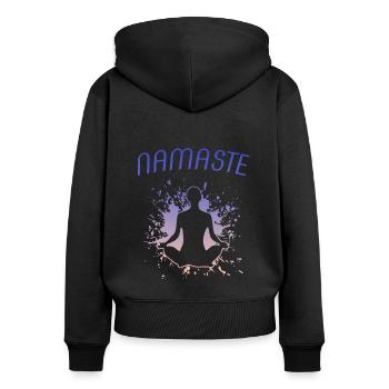 namaste - Frauen Premium Bio Zip Hoodie - Schwarz - Hinten - Julia (174cm)