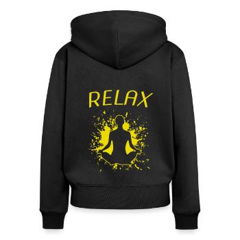 relax - Frauen Premium Bio Zip Hoodie - Schwarz - Hinten - Julia (174cm)