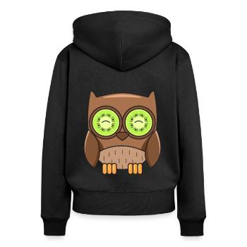 Eule Kiwi Design für Eulenliebhaber - Frauen Premium Bio Zip Hoodie - Schwarz - Hinten - Julia (174cm)