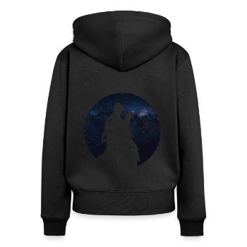Wolf silhouette Galaxy - Frauen Premium Bio Zip Hoodie - Schwarz - Hinten - Julia (174cm)