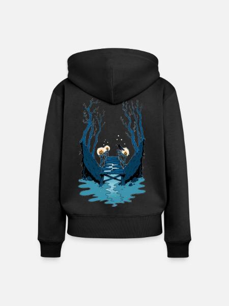 Gruselbrücke im Wald - Frauen Premium Bio Zip Hoodie - Schwarz