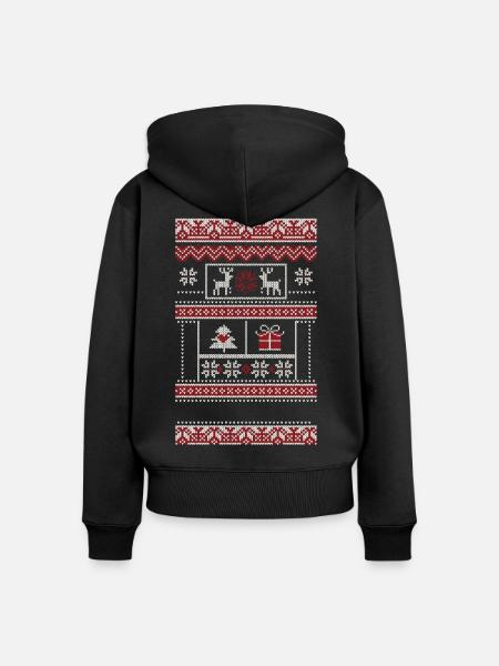 Winterwunder Muster mit Reh und Geschenk - Frauen Premium Bio Zip Hoodie - Schwarz