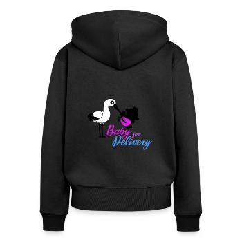 Naissance, bébé pour l'accouchement - naissance + accouchement - Sweat à capuche zippé Premium bio Femme - noir - Dos - Julia (174cm)