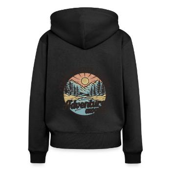 Team Wander Woman - Frauen Premium Bio Zip Hoodie - Schwarz - Hinten - Julia (174cm)