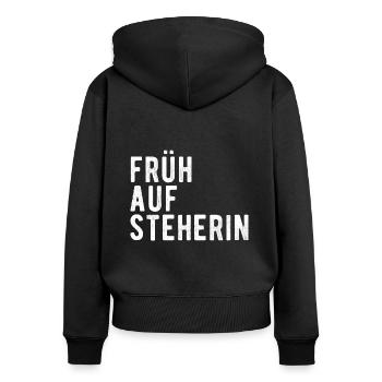 Frühaufsteherin Morgenmensch Frühe Vogel - Frauen Premium Bio Zip Hoodie - Schwarz - Hinten - Julia (174cm)