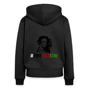 FREE PALESTINE Design mit stolzer Frau - Frauen Premium Bio Zip Hoodie - Schwarz - Hinten - Julia (174cm)
