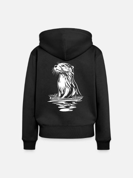 Otter Minimal - Frauen Premium Bio Zip Hoodie - Schwarz