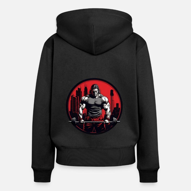 Bodybuilder avec haltères d’entraînement dur - Sweat à capuche zippé Premium bio Femme - noir