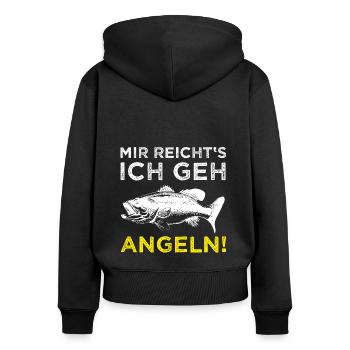 Angeln Fischen Angler Fischer lustiger Spruch - Frauen Premium Bio Zip Hoodie - Schwarz - Hinten - Julia (174cm)
