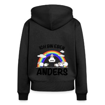 Ich bin eben anders - Frauen Premium Bio Zip Hoodie - Schwarz - Hinten - Julia (174cm)