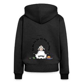 Schaf mit dem Mantra der Heilung - Frauen Premium Bio Zip Hoodie - Schwarz - Hinten - Julia (174cm)