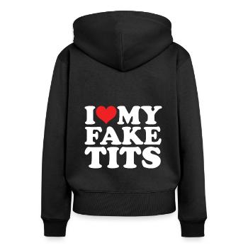 Artificial Breasts Breast Augmentation Breast Satire - Women's Premium Organic Zip Hoodie - black - Back - Julia (174cm)