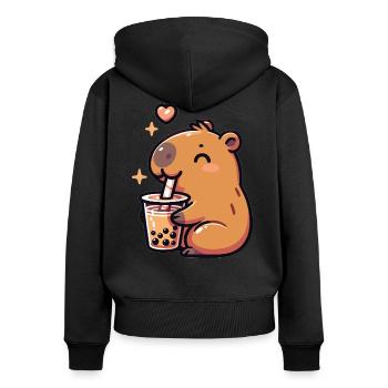 Capybaras trinkt Bubble Tea kawaii Boba Capybara - Frauen Premium Bio Zip Hoodie - Schwarz - Hinten - Julia (174cm)