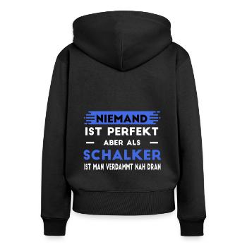 Schalker Schalke Gelsenkirchen Ruhrpott Fans - Frauen Premium Bio Zip Hoodie - Schwarz - Hinten - Julia (174cm)