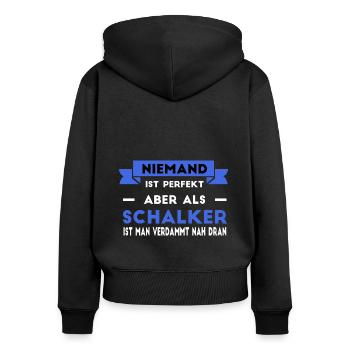 Schalker Schalke Gelsenkirchen Ruhrpott Fans - Frauen Premium Bio Zip Hoodie - Schwarz - Hinten - Julia (174cm)