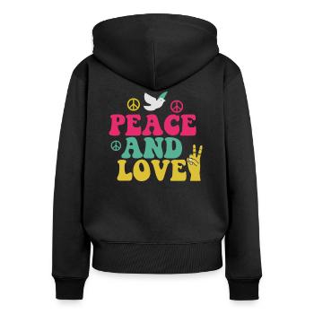 Hippie Peace and Love Flower Power 70er Jahre - Frauen Premium Bio Zip Hoodie - Schwarz - Hinten - Julia (174cm)