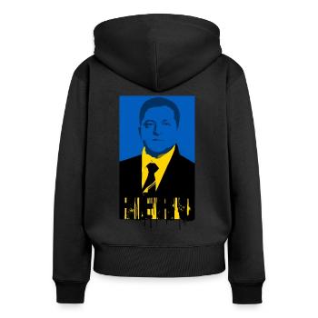 hero,Ukraine,Zelinsky,Selenskyi,graffiti,flagge - Frauen Premium Bio Zip Hoodie - Schwarz - Hinten - Julia (174cm)