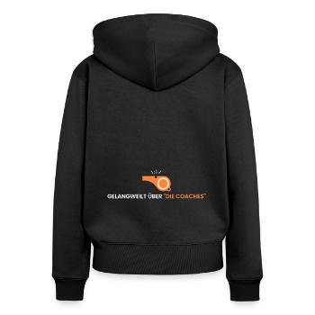 gelangweilt über "die coaches" - Frauen Premium Bio Zip Hoodie - Schwarz - Hinten - Julia (174cm)