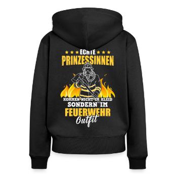 Echte Prinzessinnen kommen im Feuerwehr Outfit - Frauen Premium Bio Zip Hoodie - Schwarz - Hinten - Julia (174cm)
