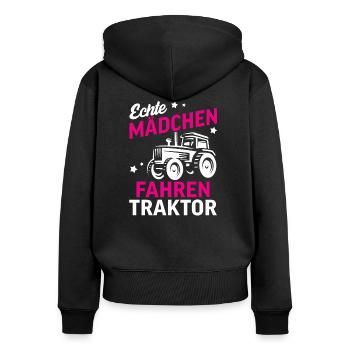 Echte Mädchen fahren Traktor - Frauen Premium Bio Zip Hoodie - Schwarz - Hinten - Julia (174cm)