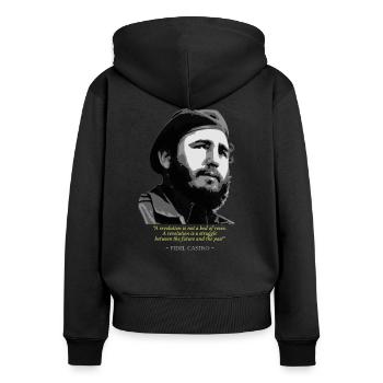 Fidel Castro Zitat - Frauen Premium Bio Zip Hoodie - Schwarz - Hinten - Julia (174cm)