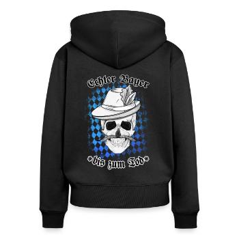 Echter Bayer - Bis zum Tod - Totenkopf - Rauten - Frauen Premium Bio Zip Hoodie - Schwarz - Hinten - Julia (174cm)
